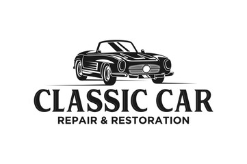 Classic car convertibles logo design automotive old workshop icon symbol black silhouette
