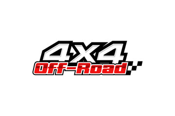 4x4 off road logo design with checkered flag vector icon illustration car workshop rally race vehicle © 21graphic