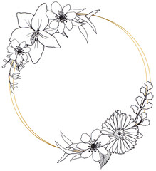 Flower line art  wreath