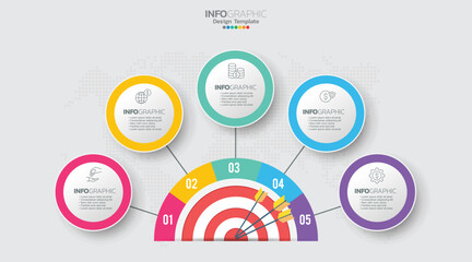 Target with six steps to your goal infographic template for web, business, presentations.