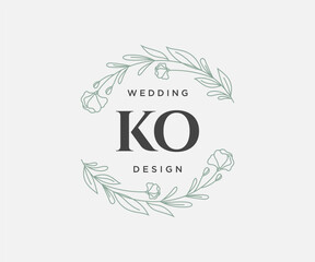 KO Initials letter Wedding monogram logos collection, hand drawn modern minimalistic and floral templates for Invitation cards, Save the Date, elegant identity for restaurant, boutique, cafe in vector - obrazy, fototapety, plakaty