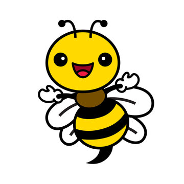 Cartoon cute bee character. Cute honey bee smile with spreading arm for welcoming pose. Cute bee illustration
