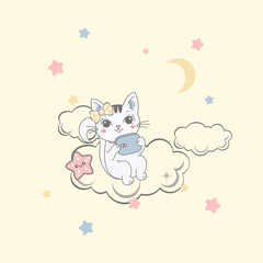 Cute little cat cartoon vector