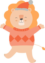 Fototapeta na wymiar Lion Wears Knitted Cap Illustration