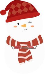 Snowman Wears scarf and Hat Illustration