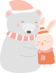 Bear Hugging Rabbit Illustration