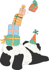 Panda with Gift Boxes Illustration