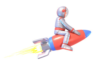 3D render of astronaut riding space rocket or missile