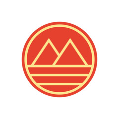 Abstract red Sunset beach mountain logo badge design. Template Vector illustration. Logo Sign Design Icon