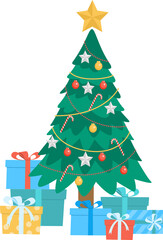 Christmas Tree with Gift Boxes Illustration