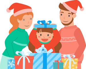 Family Together Opening a Gift Boxes Illustration