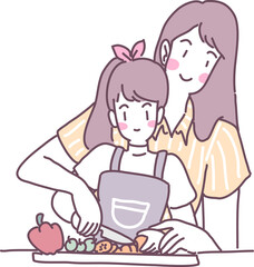 Mother Teaching Children to Cook