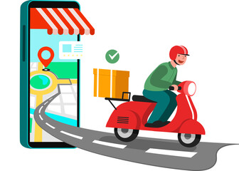 Delivery Man Riding Scooter Illustration