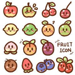 fruit icon cartoon drawing set