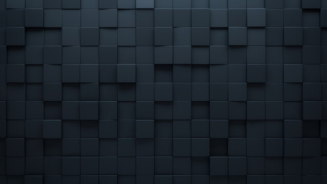 Square Tiles arranged to create a Polished wall. Futuristic, Black Background formed from 3D blocks. 3D Render