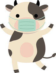 Naklejka premium Cow wearing face mask illustration