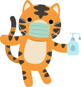 Tiger Wearing Face Mask Illustration