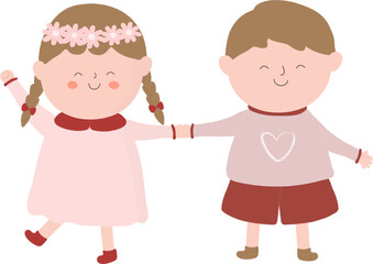 Boy and girl holding hands illustration