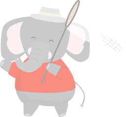 Cartoon elephant holding weep net illustration