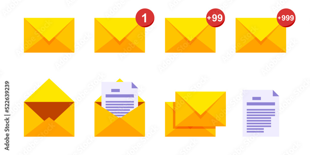 Poster set of envelopes icons with a picture of a closed letter. paper document enclosed in an envelope. ve