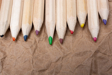 Bunch of pencil with wooden body and colored tips