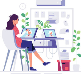 Female graphic designer working at home
