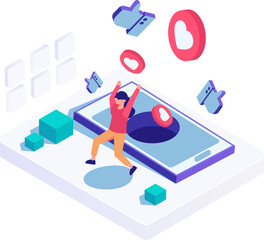 Fototapeta premium People connecting together through social media isometric