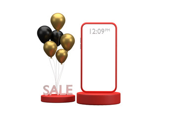 3D. Black Friday promotion with balloons