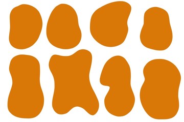 Blob shape abstract elements graphic flat style design fluid illustration set. Brown Earth tone. 8 modern liquid irregular.