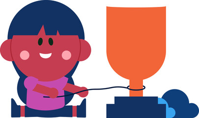 Kid win game gold trophy