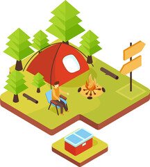 Camping travel outdoor active isometric