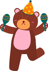 Bear wearing a party hat and dancing