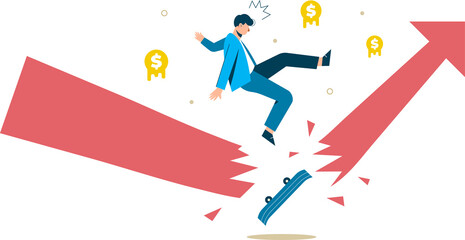 Businessman falls on the arrow