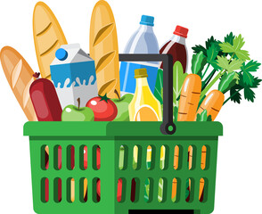 Fresh food in basket illustration