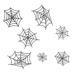 Black spider webs on the white background.