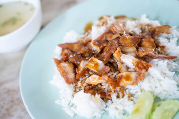 Red Pork with Rice and Crispy Pork