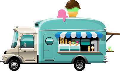 Obraz na płótnie Canvas Cartoon food truck vehicle - Ice cream store