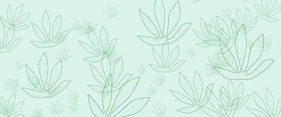 Seamless leaves pattern line art, leaves element, leaves pattern vector design, suitable for background, backdrop, brochure, banner, floral nature banner, beauty banner.