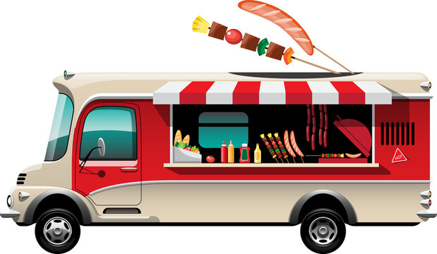 Cartoon food truck vehicle - BBQ store