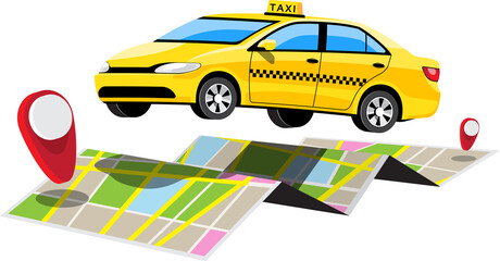 Cartoon taxi on map illustration