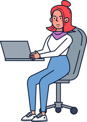 Business officer working on laptop character