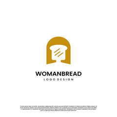 Fototapeta premium woman bread logo design on isolated background, woman head combine with slice bread logo concept