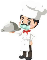 Chef man and kitchenwear in cartoon character