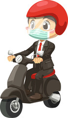 Worker man wearing suit and helmet riding motorcycle