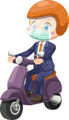Worker man wearing suit and helmet riding motorcycle