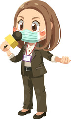 Female reporter holding a microphone to report the news