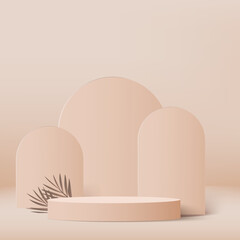 3d cream color podium and minimal cream color wall scene. 3d podium minimal abstract background. Vector