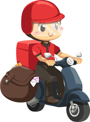 Courier man rides motorcycle