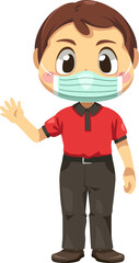 Courier man wears medical mask character