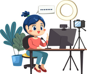 Blogger woman use laptop working from home